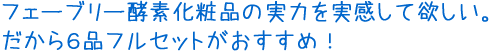 フェーブリー酵素化粧品の実力を実感してほしい。だから６品フルセットがおすすめ！