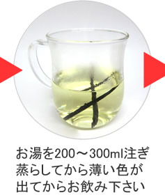 お湯を200～300ml注ぎ蒸らしてから薄い色が出てからお飲み下さい